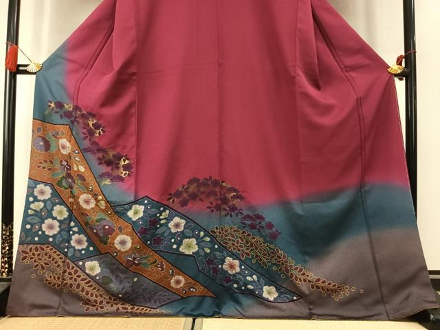 平和屋着物●訪問着 辻が花 暈し染め 金彩 ロング丈 正絹 逸品 AABK7937fy