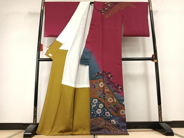 平和屋着物●訪問着 辻が花 暈し染め 金彩 ロング丈 正絹 逸品 AABK7937fy