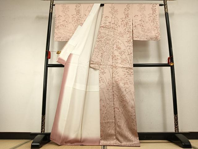 平和屋着物●訪問着 手描き 草花文 正絹 逸品 未使用 AABK7950fy