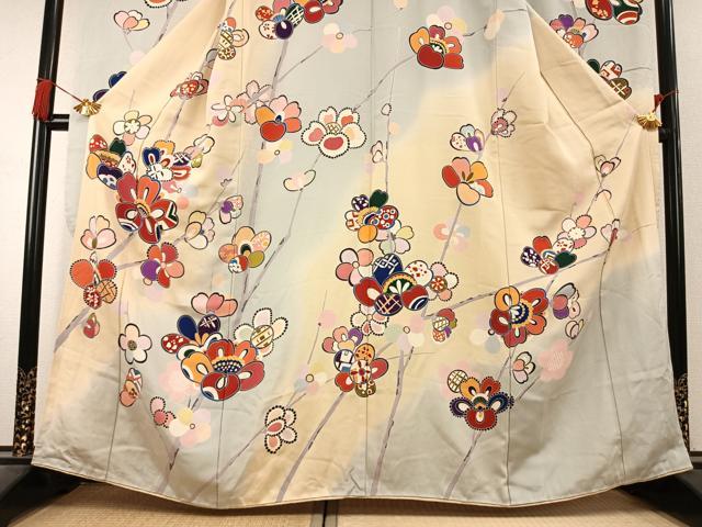 平和屋着物●豪華振袖 枝花文 暈し染め 正絹 逸品 AABK7951fy