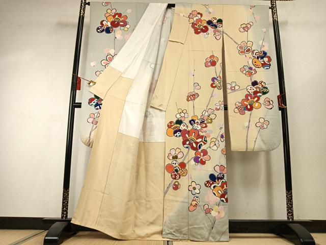平和屋着物●豪華振袖 枝花文 暈し染め 正絹 逸品 AABK7951fy