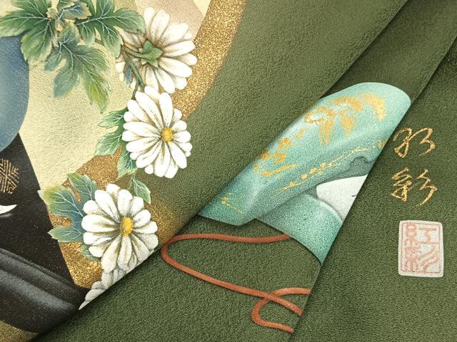 平和屋着物●立体友禅作家 涌波紅彩 訪問着 手描き 風景花冊子文 暈し染め 金糸 正絹 逸品 AABK7954fy