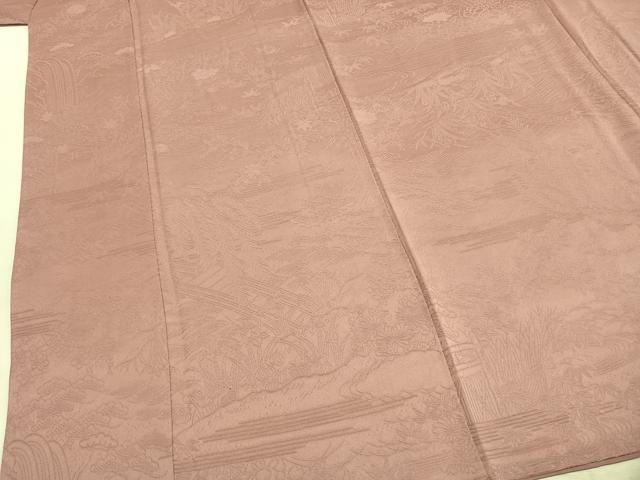 平和屋着物●上質な色無地 草花地紋 鴇浅葱色 正絹 逸品 AABK7955fy