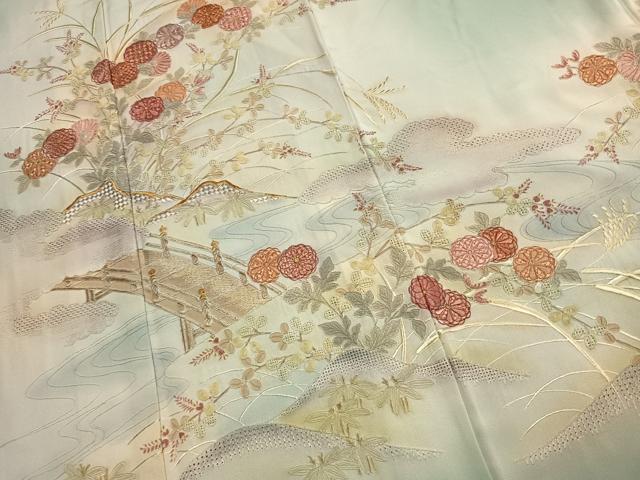 平和屋着物●訪問着 中国三大刺繍 スワトウ刺繍 汕頭刺繍 総刺繍 草花文 暈し染め 正絹 逸品 AABK7959fy