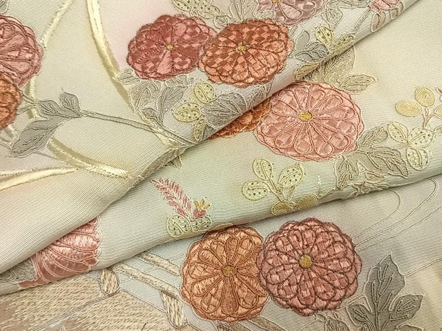平和屋着物●訪問着 中国三大刺繍 スワトウ刺繍 汕頭刺繍 総刺繍 草花文 暈し染め 正絹 逸品 AABK7959fy