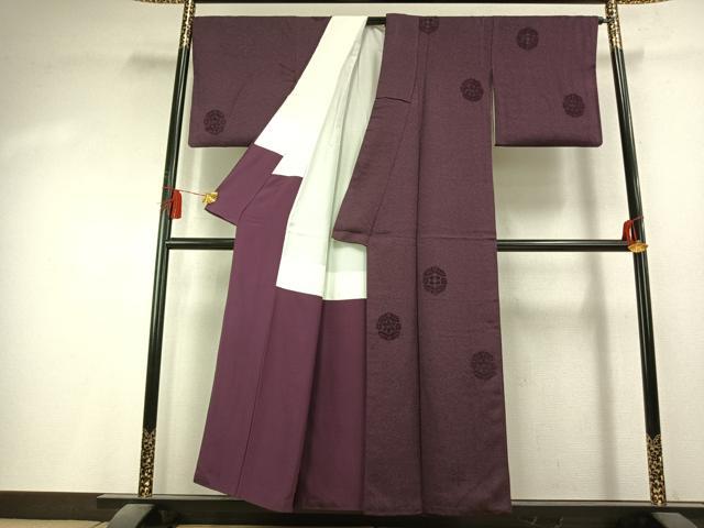 平和屋着物●訪問着 天鵞絨 ビロード 吉祥花文 似せ紫色 正絹 逸品 AABK7960fy