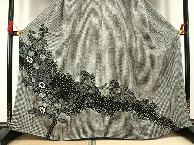 平和屋着物●訪問着 総絞り 草花文 黒地 金彩 正絹 逸品 AABK7961fy