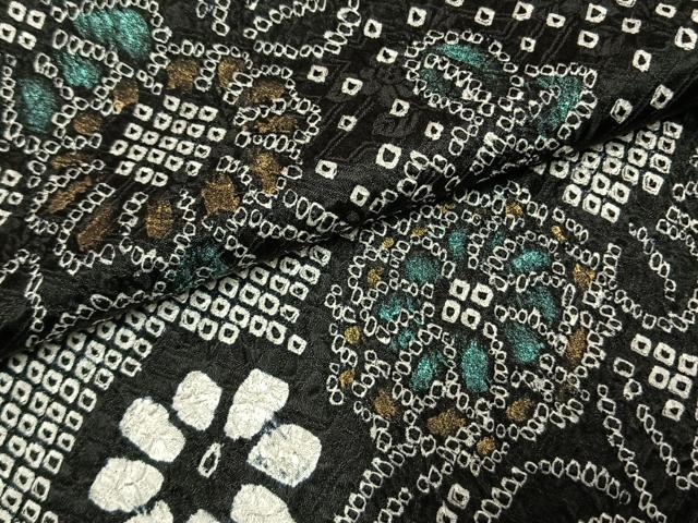 平和屋着物●訪問着 総絞り 草花文 黒地 金彩 正絹 逸品 AABK7961fy