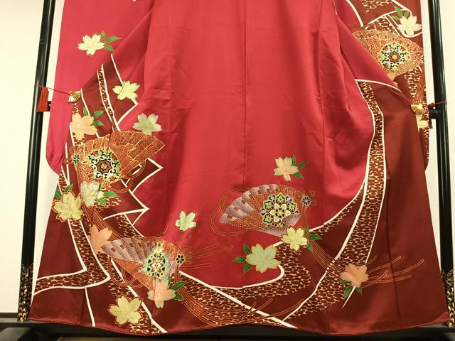 平和屋着物●豪華振袖 駒刺繍 扇面花文 金糸 金彩 正絹 逸品 未使用 AABK7969fy