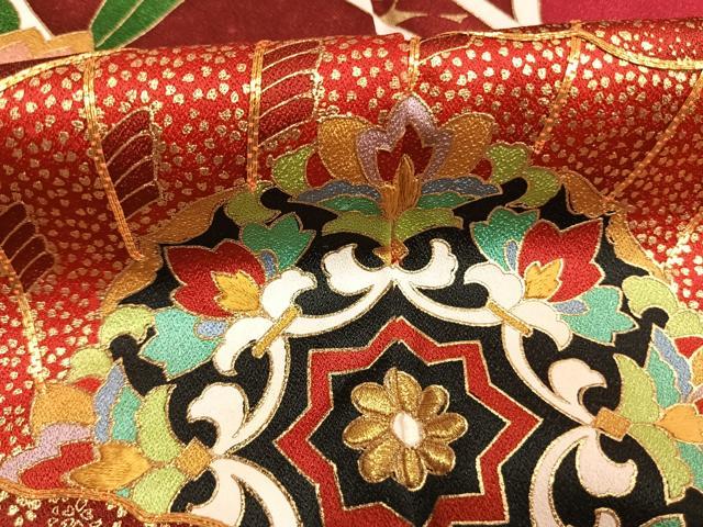平和屋着物●豪華振袖 駒刺繍 扇面花文 金糸 金彩 正絹 逸品 未使用 AABK7969fy