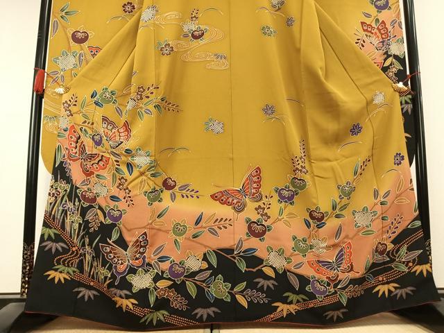 平和屋着物●豪華振袖 紅型 花蝶文 暈し染め 正絹 逸品 AABK7975fy