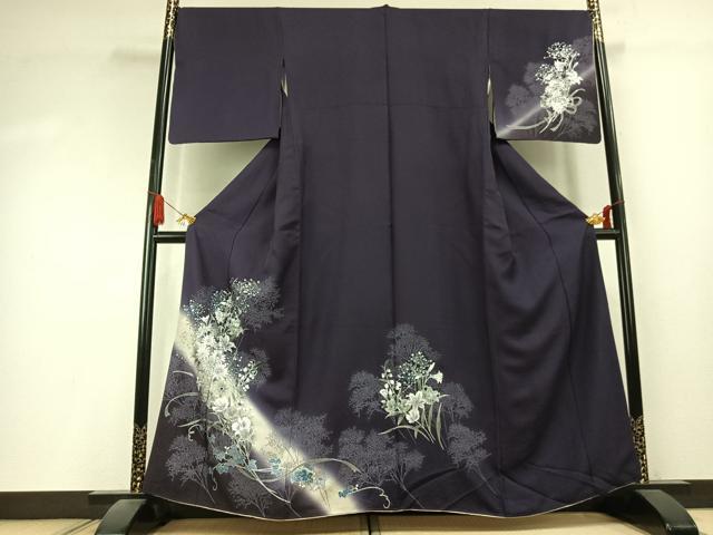 平和屋着物●訪問着 螺鈿 草花文 暈し染め 銀彩 正絹 逸品 未使用 AABK7982fy