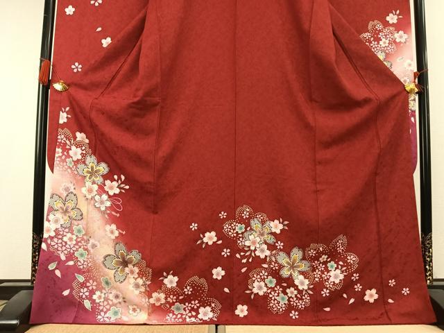 平和屋着物●豪華振袖 舞桜文 暈し染め 金彩 京都きもの友禅扱い 正絹 逸品 AABK7986fy