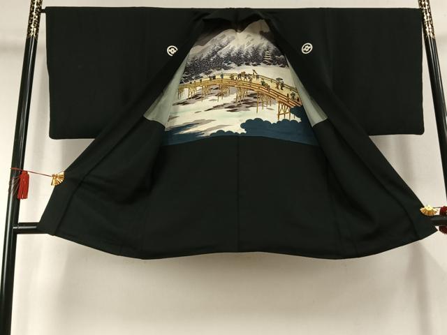 平和屋着物●男性 黒紋付 羽織セット 正絹 逸品 AABK7991fy