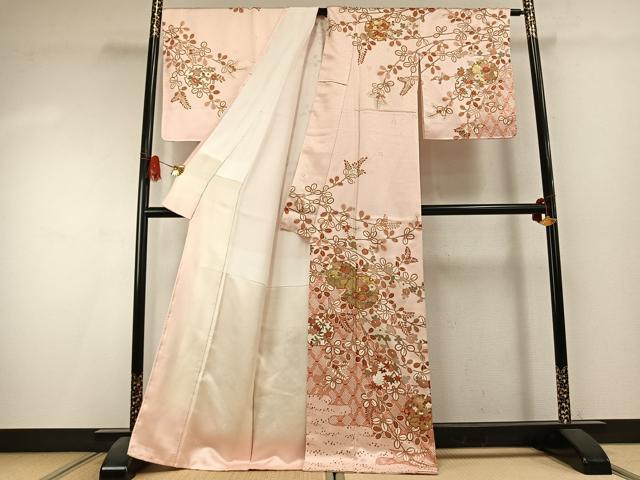 平和屋着物●十日町老舗ブランド 吉澤友禅 吾妻徳穂 訪問着 駒刺繍 雪輪花文 金彩 正絹 逸品 未使用 AABK7992fy