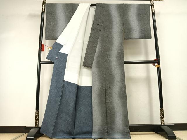 平和屋着物●上質な小紋 寄せ小紋柄 墨流し文様 暈し染め さが美扱い 丹後ちりめん 反端付き 正絹 逸品 AABK7993fy