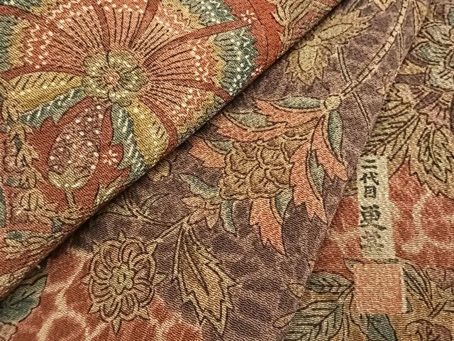 平和屋着物●二代目更甚 江戸更紗 小紋 更紗花文 鬼しぼ縮緬 近鉄百貨店扱い 正絹 逸品 未使用 AABK7999fy