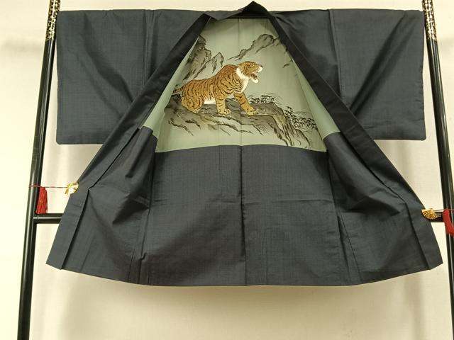 平和屋着物●男性 本場大島紬 アンサンブル 格子 正絹 逸品 AABK8004fy