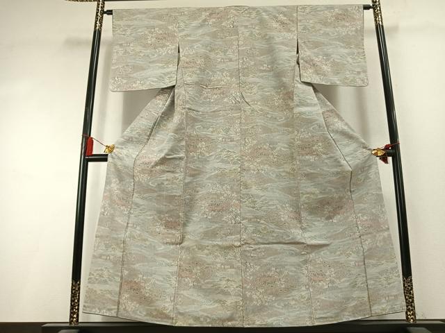 平和屋着物●本場結城紬 重要無形文化財 100亀甲 人物風景文 もろ入り 正絹 逸品 AABK8013fy