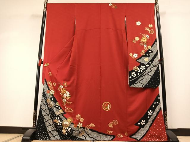 平和屋着物●豪華振袖 絞り 駒刺繍 松竹梅 金糸 金彩 正絹 逸品 AABK8017fy
