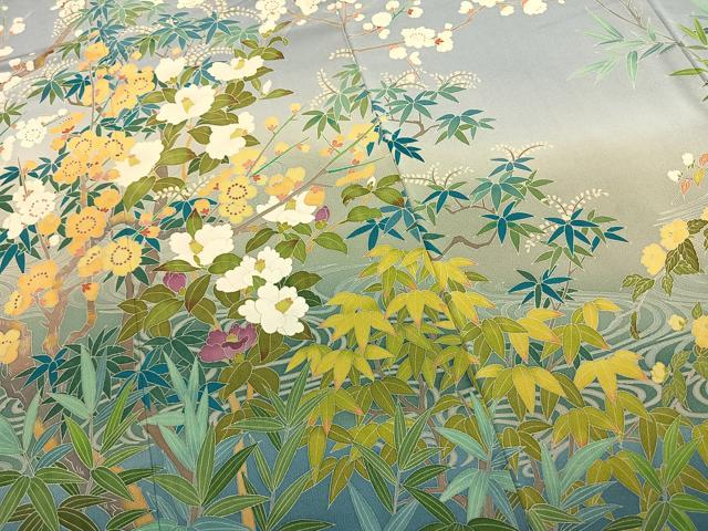 平和屋着物●訪問着 友禅 作家物 枝花文 暈し染め 正絹 逸品 AABK8023fy