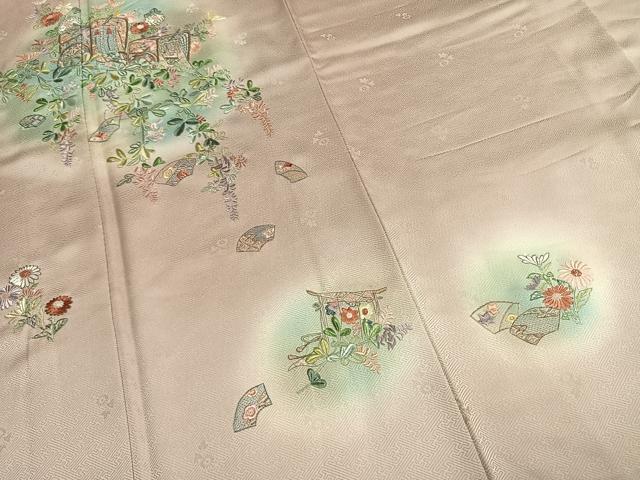 平和屋着物●訪問着 総刺繍 御所車花文 暈し染め 正絹 逸品 AABK8028fy