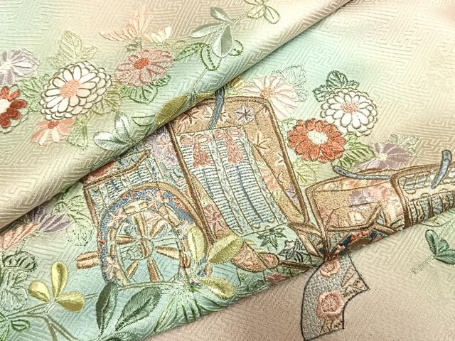 平和屋着物●訪問着 総刺繍 御所車花文 暈し染め 正絹 逸品 AABK8028fy