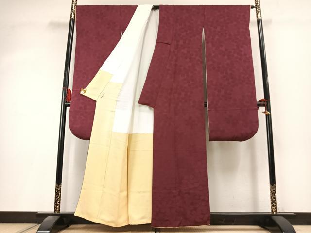 平和屋着物●豪華振袖 色無地 桜尽くし地紋 浅蘇芳色 正絹 逸品 AABK8030fy