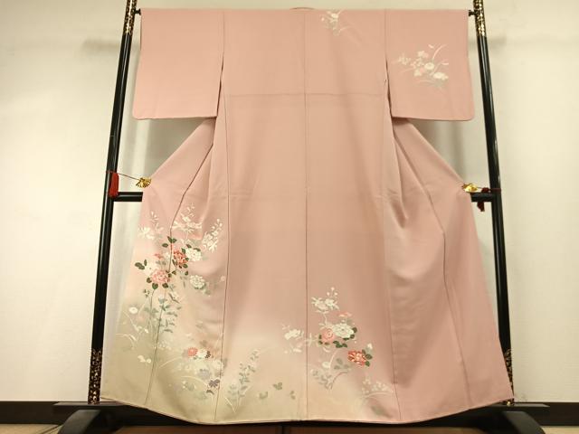 平和屋着物●訪問着 友禅 草花文 暈し染め 金彩 正絹 逸品 AABK8032fy