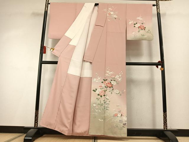 平和屋着物●訪問着 友禅 草花文 暈し染め 金彩 正絹 逸品 AABK8032fy