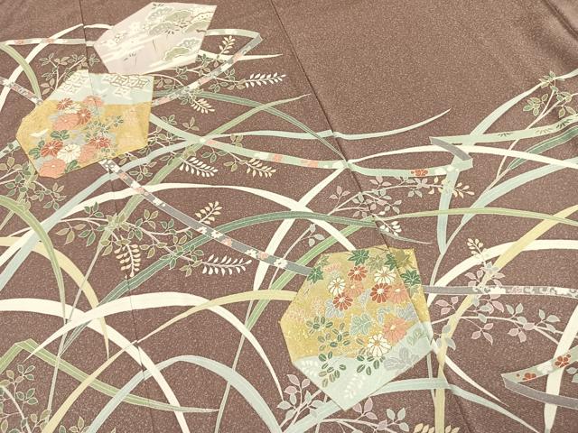 平和屋着物●訪問着 駒刺繍 草花文 金彩 正絹 逸品 AABK8035fy