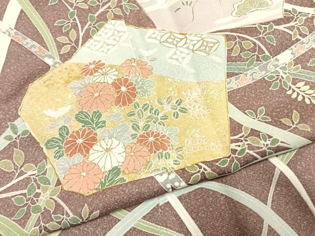 平和屋着物●訪問着 駒刺繍 草花文 金彩 正絹 逸品 AABK8035fy
