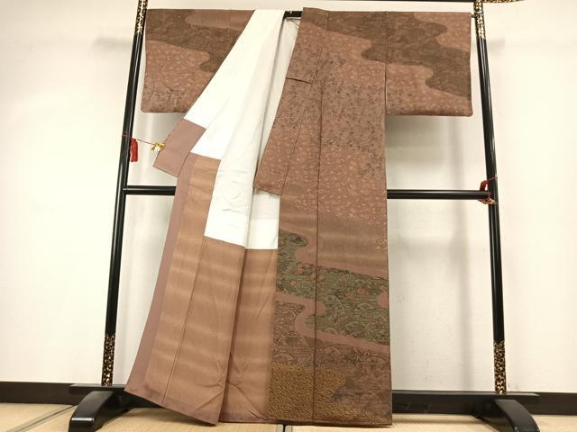 平和屋着物●訪問着 型染め 草花文 鬼しぼ縮緬 正絹 逸品 未使用 AABK8040fy