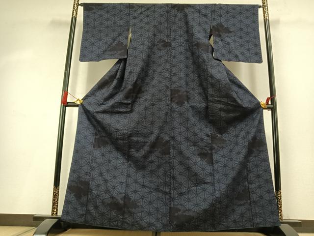 平和屋着物●結城紬 80亀甲 雲取り麻の葉文様 正絹 逸品 AABK8046fy
