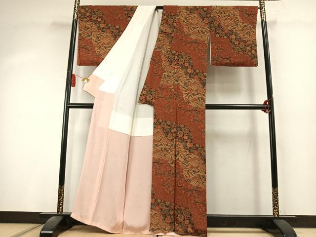 平和屋着物●上質な小紋 型染め 花鳥文 暈し染め 正絹 逸品 AABK8053fy