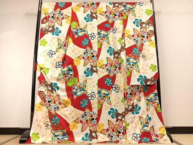 平和屋着物●豪華振袖 駒刺繍 舞花文 金彩 ロング丈 正絹 逸品 AABK8054fy