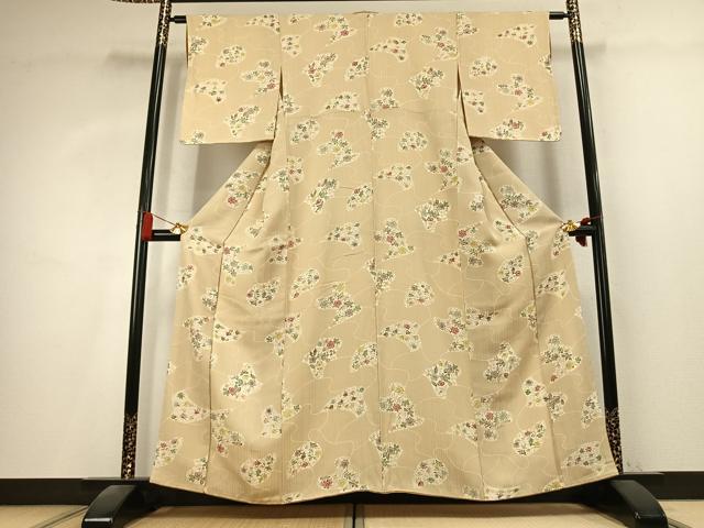 平和屋着物●上質な小紋 型染め 花唐草文 正絹 逸品 未使用 AABK8057fy