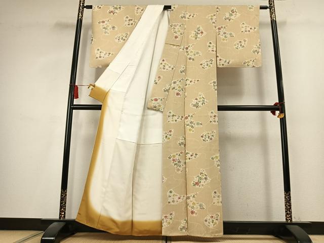 平和屋着物●上質な小紋 型染め 花唐草文 正絹 逸品 未使用 AABK8057fy