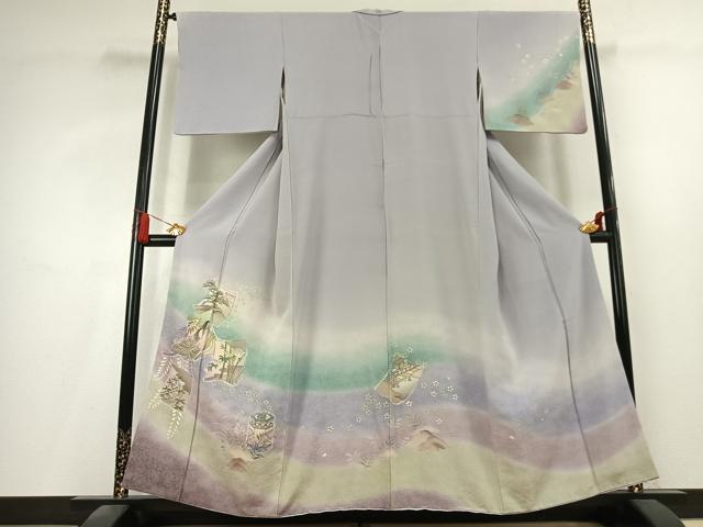 平和屋着物●訪問着 色紙人物文 暈し染め 正絹 逸品 AABK8060fy