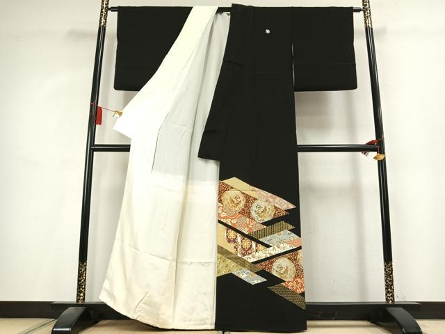 平和屋着物●豪華黒留袖 花鳥文 金糸 金彩 三越扱い 正絹 逸品 AABK8063fy
