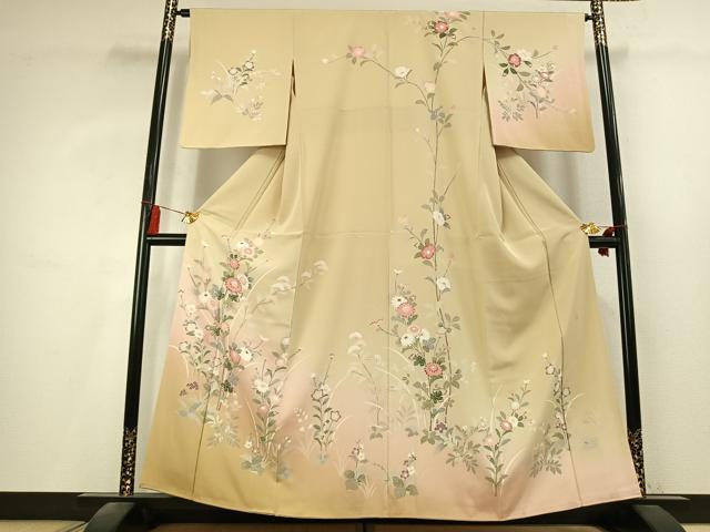 平和屋着物●訪問着 友禅 作家物 枝花文 暈し染め 正絹 逸品 AABK8066fy