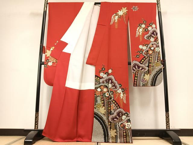 平和屋着物●豪華振袖 駒刺繍 枝松梅文 金彩 正絹 逸品 AABK8068fy