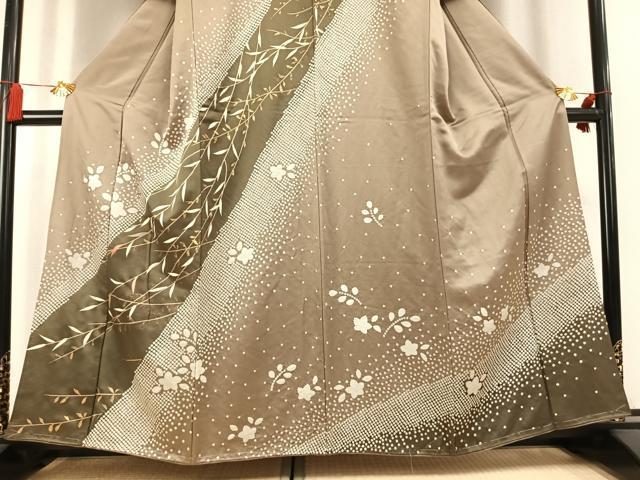 平和屋着物●訪問着 絞り 駒刺繍 草花文 金彩 正絹 逸品 AABK8070fy