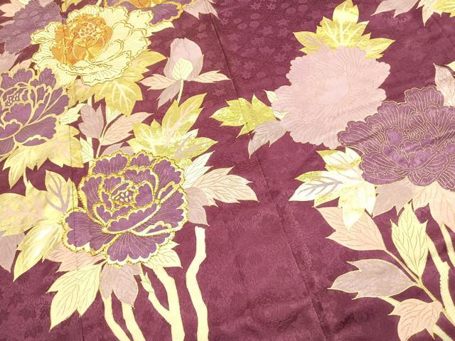 平和屋着物●豪華振袖 駒刺繍 草花文 金彩 正絹 逸品 AABK8074fy