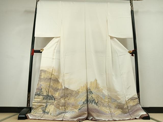 平和屋着物●ファッションデザイナー HIROKO KOSHINO コシノヒロコ 色留袖 寿光織 風景文 金糸 仮絵羽 正絹 逸品 未使用 AABK8075fy