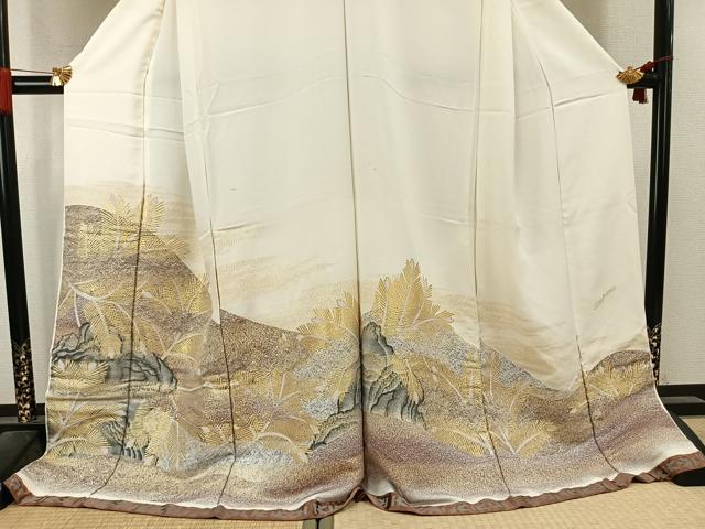 平和屋着物●ファッションデザイナー HIROKO KOSHINO コシノヒロコ 色留袖 寿光織 風景文 金糸 仮絵羽 正絹 逸品 未使用 AABK8075fy