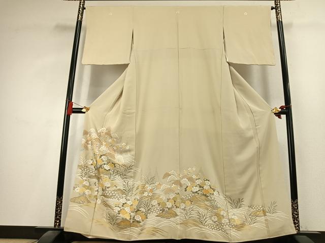 平和屋着物●創業460年・千總 色留袖 駒刺繍 草花文 金彩 正絹 逸品 AABK8076fy