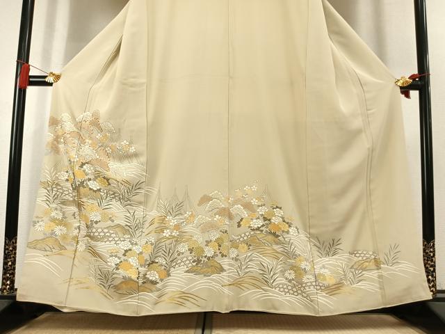 平和屋着物●創業460年・千總 色留袖 駒刺繍 草花文 金彩 正絹 逸品 AABK8076fy
