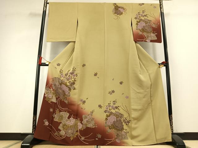 平和屋着物●訪問着 扇面花文 暈し染め 金彩 正絹 逸品 AABK8082fy