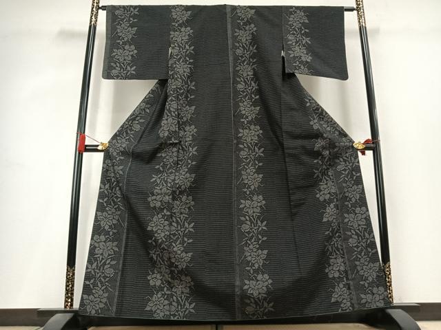 平和屋着物●結城紬 100亀甲 草花文 正絹 逸品 AABK8083fy